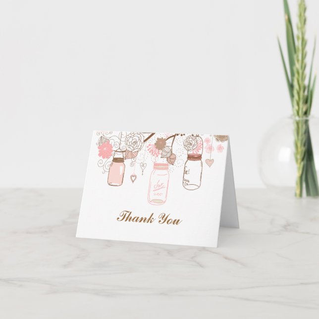 Pink Mason Jars und Love Birds Postage Dankeskarte (Vorderseite)