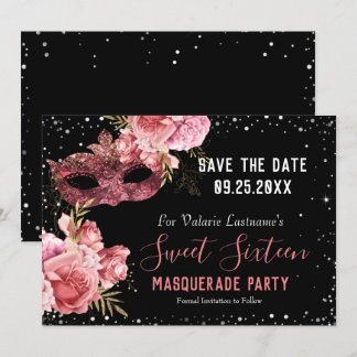 Pink Masquerade 16 . Geburtstag Save the Date