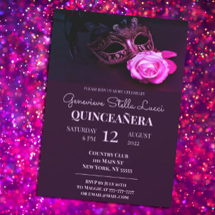 Pink Masquerade Quinceañera Party Einladung