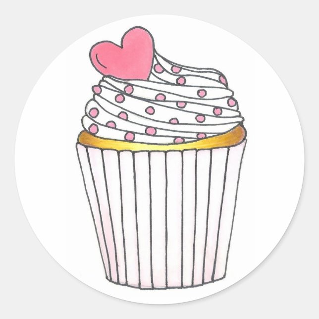 Pink Mattiert Heart Cake Cupcake Sprinkler Aufkleb Runder Aufkleber (Vorderseite)