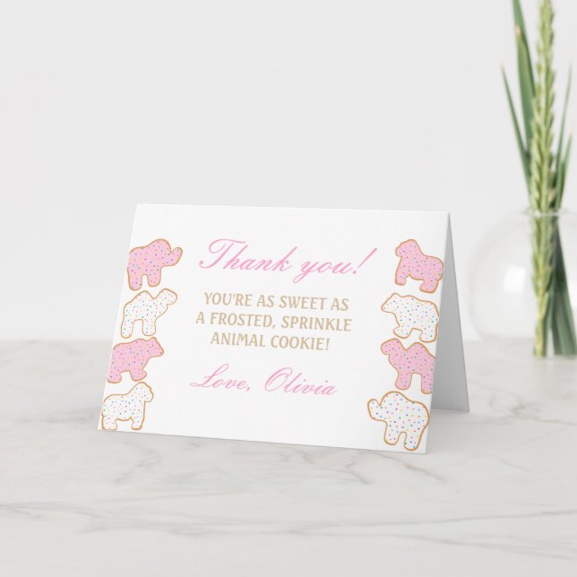 Pink Mattierter Sprinkle Tierkeks Gastgeschenk Dankeskarte (Vorderseite)