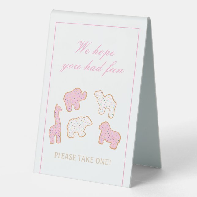 Pink Mattiertes Tier Cookie nehmen Sie ein Gastges Tischaufsteller (Rückseite)
