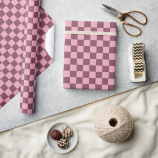 Pink Mauve Checkerboard Checkered Girly Retro Y2K Geschenkpapier