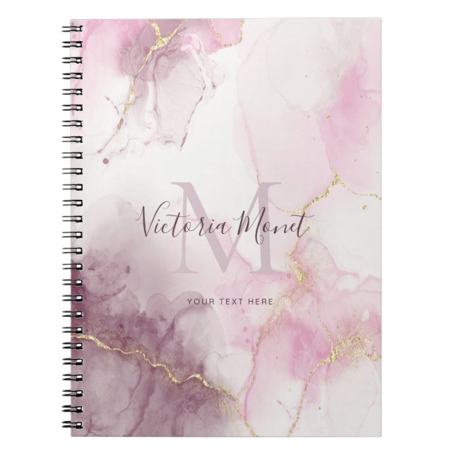 Pink Mauve Gold Vein Marbella Script Foto Notizblock (Vorderseite)