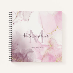Pink Mauve Gold Vein Marbella Script Notebook Notizbuch