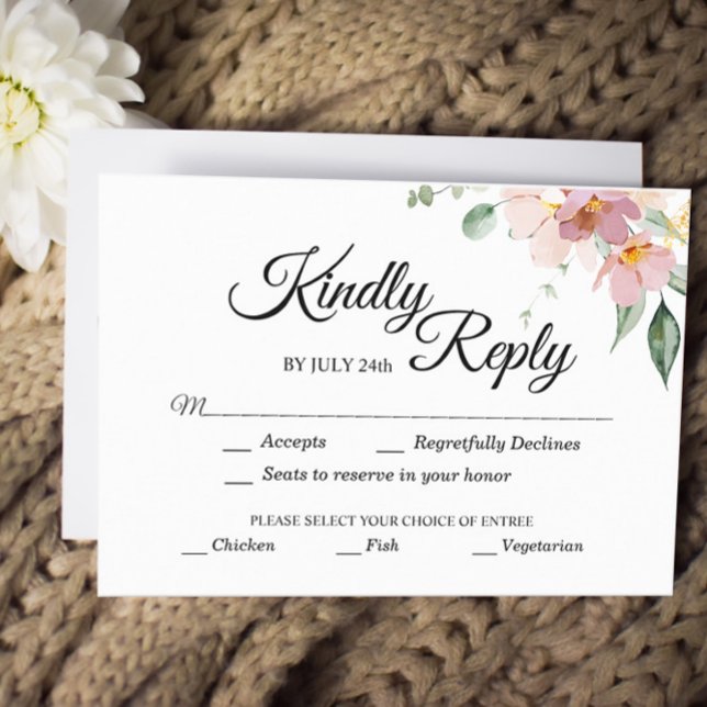 Pink Mauve Vintage Blumenmahlzeit RSVP Karte (Von Creator hochgeladen)