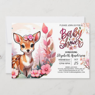 Pink Meadow Baby Deer Watercolor Babydusche Einladung