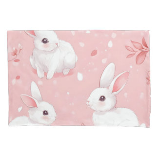 Pink Meadow Bunny Floral Garden Kissenbezug
