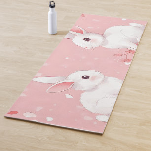 Pink Meadow Bunny Floral Garden Yogamatte