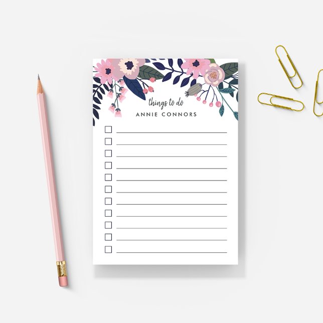 Pink Meadow | Personalisierte Blütenliste Post-it Klebezettel (Von Creator hochgeladen)