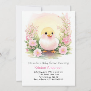 Pink Meadow Whimsy Duckling Girl Babydusche Einladung