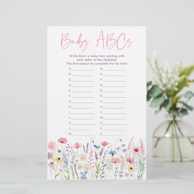 Pink Meadow Wildblumen ABCs Baby Shower Game (Stehend Vorderseite)