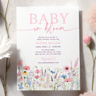 Pink Meadow Wildblumen Baby in Bloom Baby Dusche Einladung