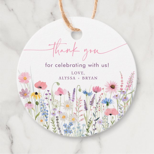Pink Meadow Wildblumen Kinderdusche Geschenkanhänger (Vorderseite)