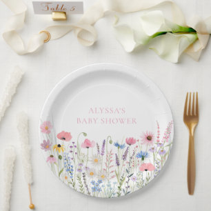 Pink Meadow Wildblumen Kinderdusche Pappteller