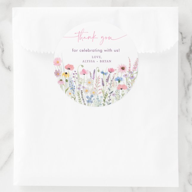 Pink Meadow Wildblumen Kinderdusche Runder Aufkleber (Tasche)