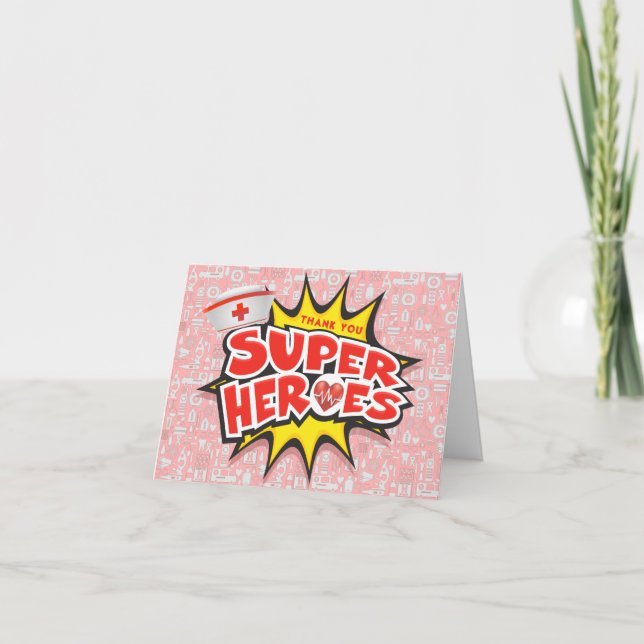 Pink Medical Frontline Super Heroes Nurses Dankeskarte (Vorderseite)