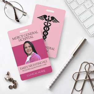 Pink Medical Nurse Caduceus Hospital Ausweis