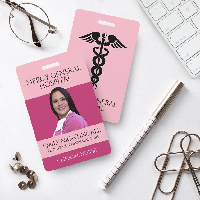 Pink Medical Nurse Caduceus Hospital Ausweis (Von Creator hochgeladen)