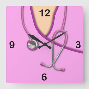 Pink Medical Scrubs Quadratische Wanduhr