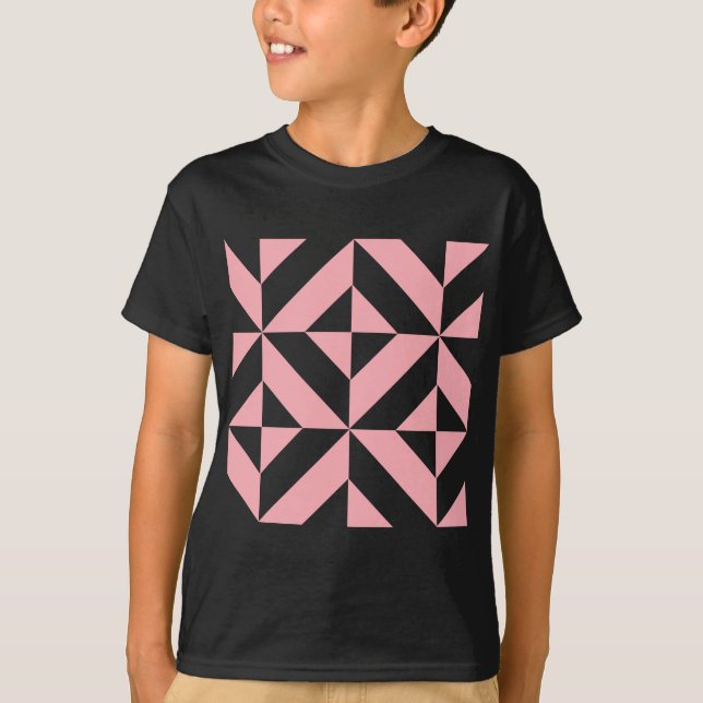 Pink Melon Geometric Deko Cube Pattern T-Shirt (Vorderseite)