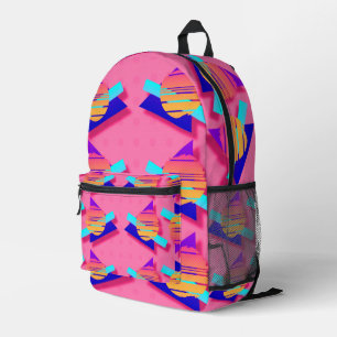 Pink Memphis Neon Triangle Patterns Bedruckter Rucksack