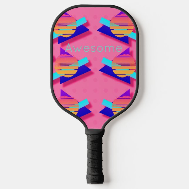 Pink Memphis Neon Triangle Patterns Pickleball Schläger (Vorderseite)