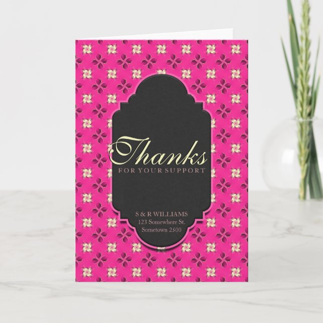 Pink Merci pour le support Floral Pattern Card (Devant)