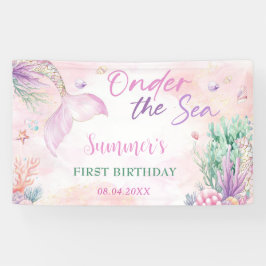 Pink Mermaid 1st Birthday Oneder the Sea Party Banner