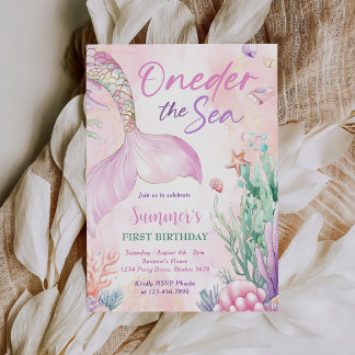 Pink Mermaid 1st Birthday Oneder the Sea Party Einladung