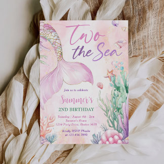 Pink Mermaid 2nd Birthday Two the Sea Party  Einladung