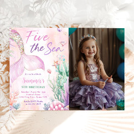 Pink Mermaid 5th Birthday Five the Sea Photo Einladung