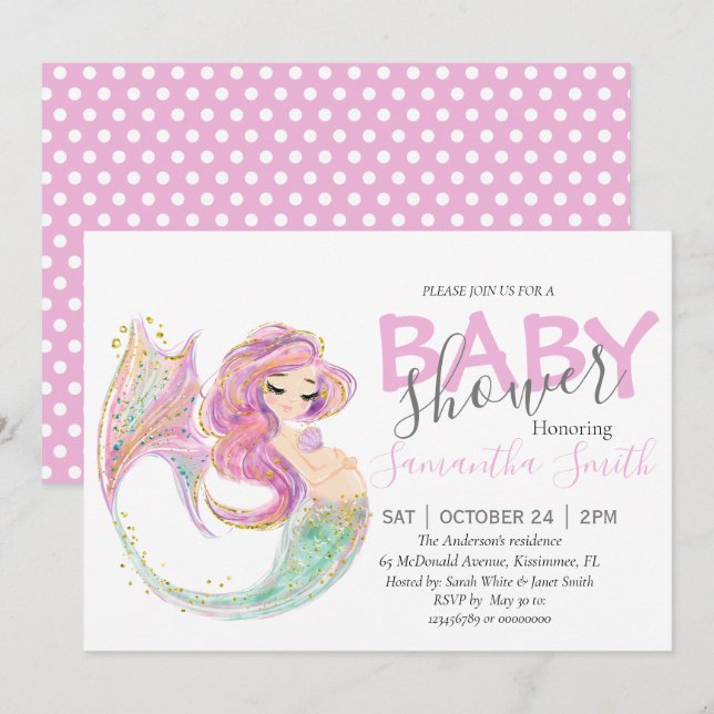 Pink MERMAID BABY DUSCHE Unterhalb des Meeres Ankündigung (Vorne/Hinten)