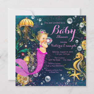 Pink Mermaid Babydusche Einladung