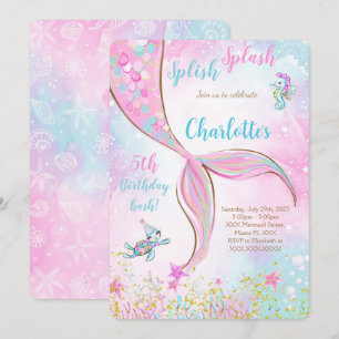 Pink Mermaid Birthday Einladung
