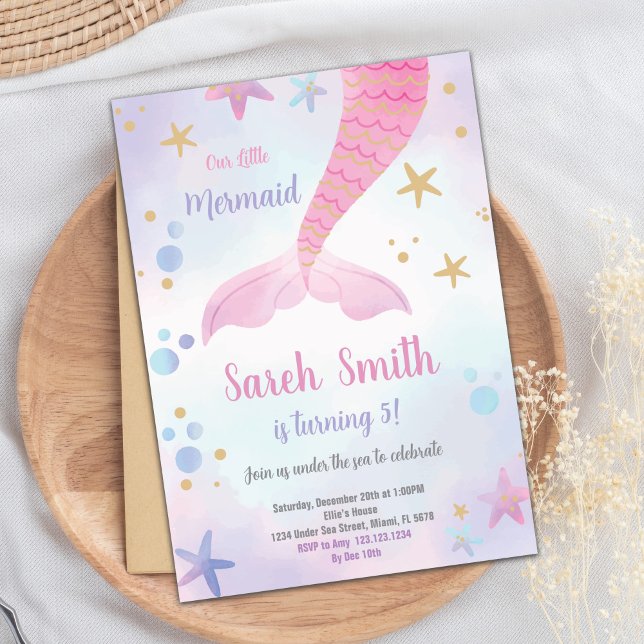 Pink Mermaid Birthday Einladung (Pink Mermaid Birthday Invitation)