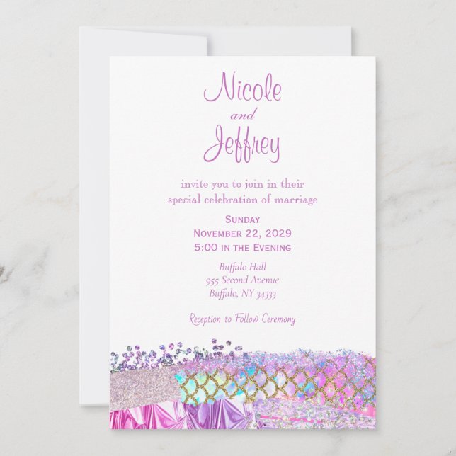 Pink Mermaid Elegant Hochzeitsempfang Einladung (Vorderseite)