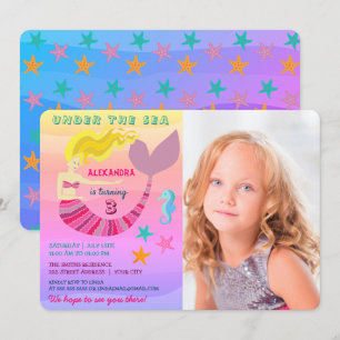 Pink Mermaid Foto Birthday Einladung