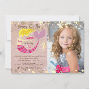 Pink Mermaid Foto Geburtstag Einladung