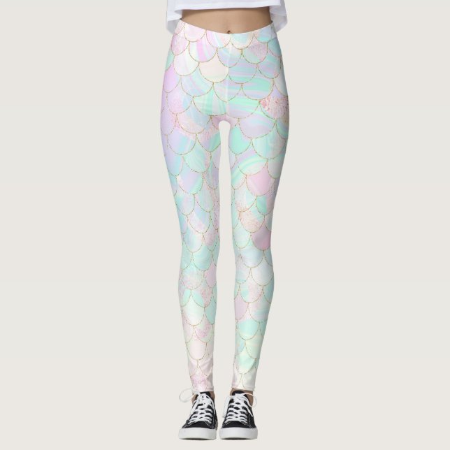 Pink Mermaid Holographic Iridescent Leggings (Vorderseite)