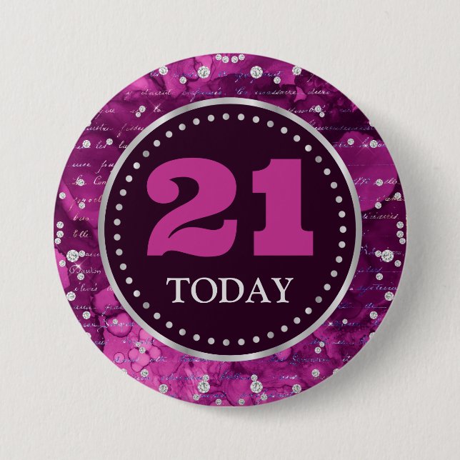 Pink Mermaid Letters Pattern & Glitzer Geburtstag Button (Vorderseite)