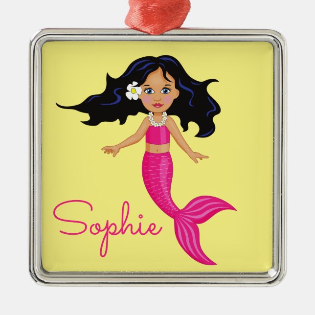Pink Mermaid Mädchen Art persönliche Bezeichnung G Ornament Aus Metall (Vorne)