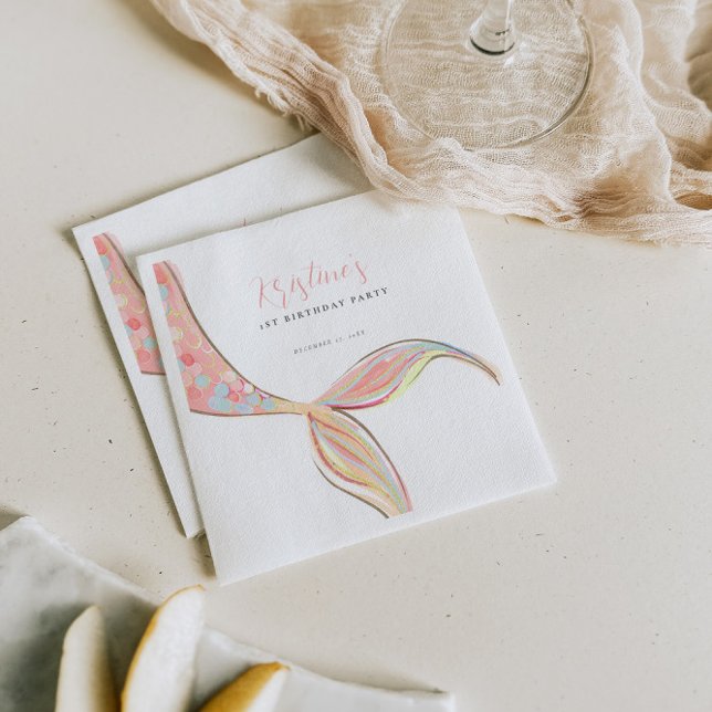 Pink Mermaid Schwanz Birthday Paper Napkin Serviette (Von Creator hochgeladen)