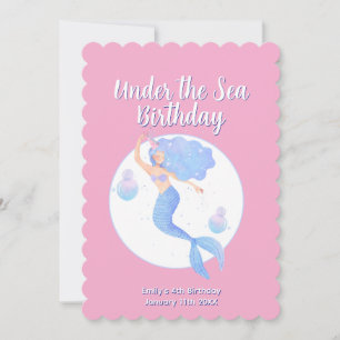 Pink Mermaid Theme Kindergeburtstag Party Einladung