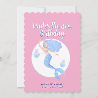 Pink Mermaid Theme Kindergeburtstag Party Einladung