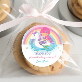 Pink Mermaid und Unicorn Pool Geburtstagsparty Runder Aufkleber