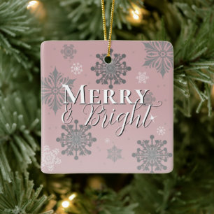 Pink Merry and Bright Schneeflocken Weihnachten Keramikornament