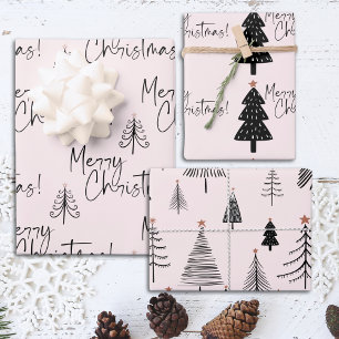 Pink Merry Christmas Tree Geschenkpapier Set