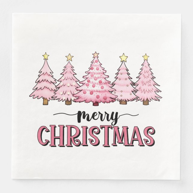Pink Merry Christmas Tree Serviette (Vorderseite)