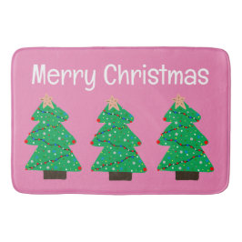 Pink Merry Christmas Trees Badematte